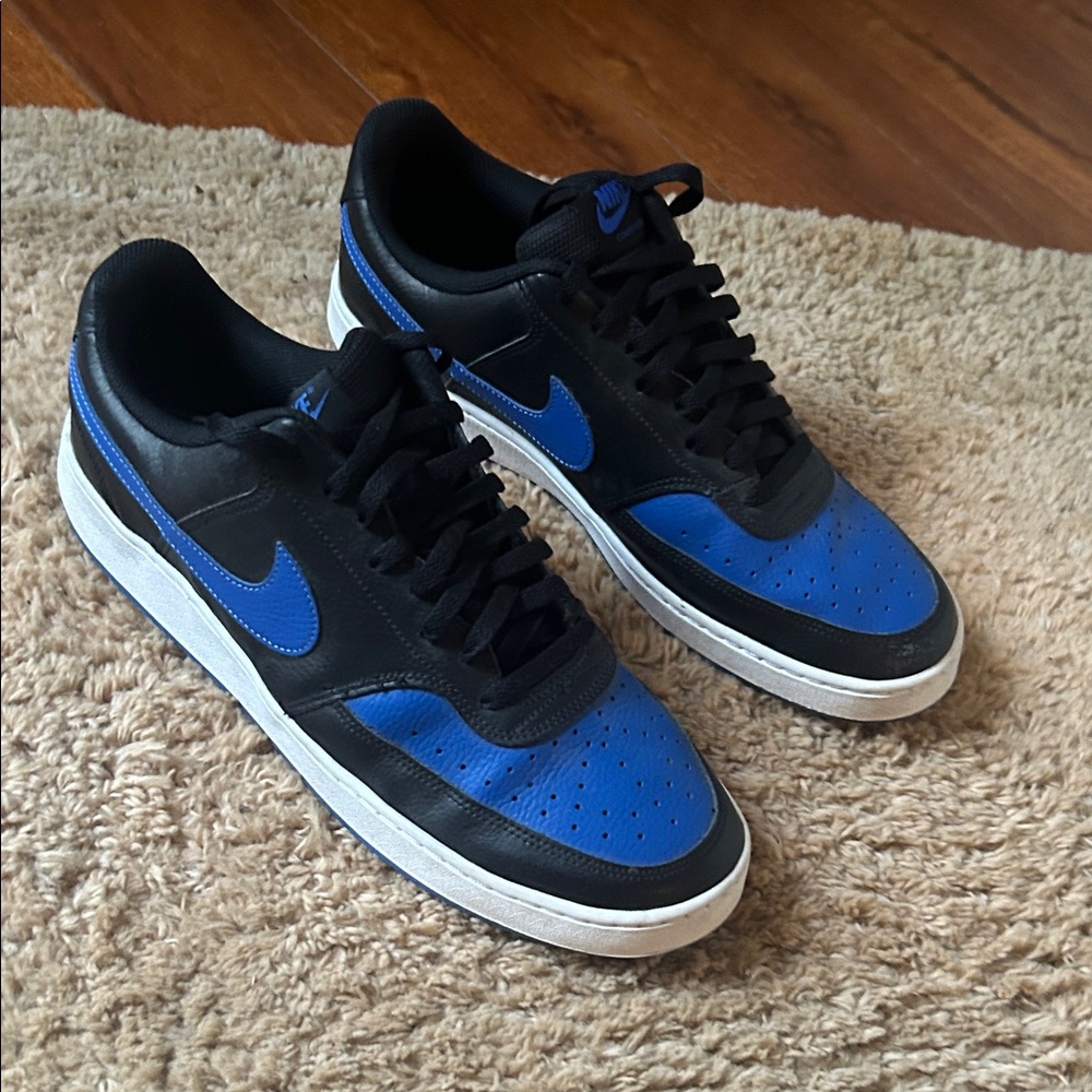 Nike Men's Black and Blue Court Vision Sneakers